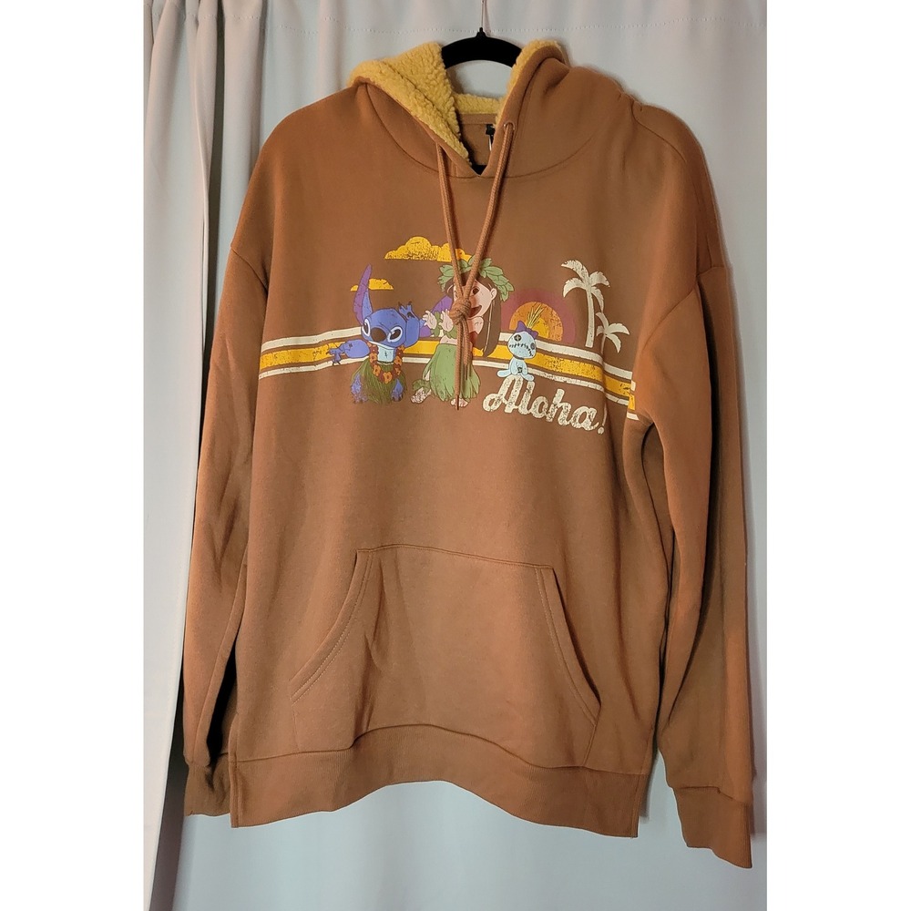 Disney Lilo & Stitch Aloha Hula Sherpa Lined Hoodie Box Lunch Brown Unisex MD